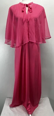 Vintage JC Penney Cape Dress Junior Pink Barbie Core Maxi Long 70’s Unhemmed - Image 1 of 4