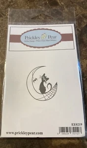 Neu PRICKLEY PEAR Stempel Halloween Katze auf Mond mit Spinne EE0219 - Bild 1 von 2