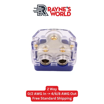 2 Way Blue Distribution Block 0-4 AWG In, 4-8 AWG Out Car Audio Amp Power or ... - Image 1 of 4