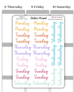 Rainbow Days of the Week Script Planner Sticker, Journaling Stickers - Picture 1 of 1