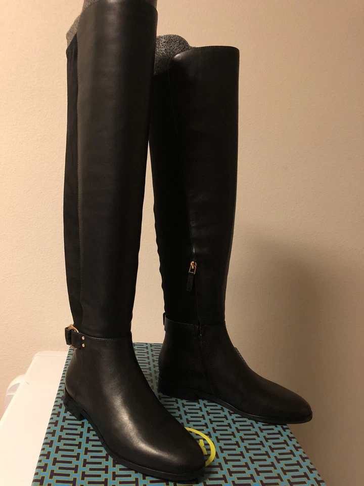 Tory Burch Womens Marsden Over The Knee Leather Boot Black US 7 8310-6