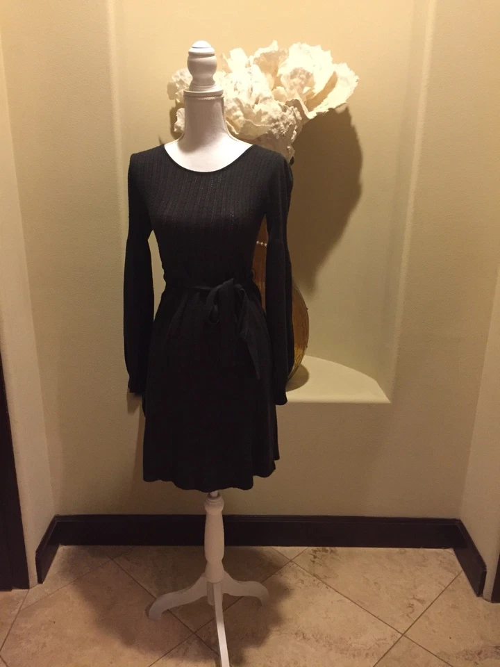 ABS женщин коричневый подпоясанный свитер платье Sz XS длинным рукавом текстурированный эластичной - Изображение 1 из 4