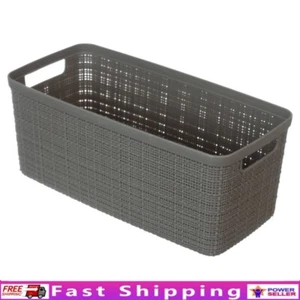 Jute Storage Basket Long Half Bin Rectangle Cut-Out Handles Modern Home Decor US - Picture 1 of 8