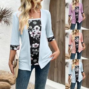 Womens Floral Half Sleeve Tunic Tops Ladies Summer Casual Loose T Shirt Blouse - Picture 1 of 16