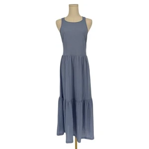MANGO hellblaues Chambray Midikleid mit gekreuztem Rücken Stufen, Größe 8 - Bild 1 von 6