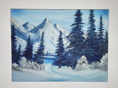 Bob Ross Style Original Landscape Oil Painting Winter Mountain 18 X 24 - Image 1 of 4