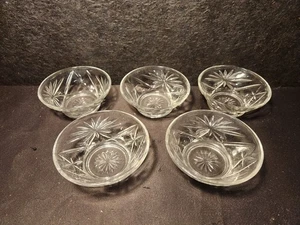 Vintage 5er Set Klar Kristallglas Sternschliff Unmarkiert Dessert - Anchor Hocking? - Bild 1 von 9