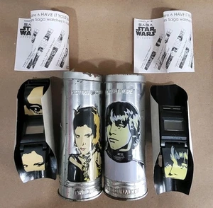 Lot 2 Star Wars Burger King Uhren 2005 Luke ANH + Leia ROTJ Dosen mit Einlagen - Bild 1 von 3