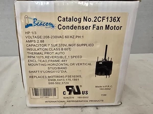 Beacon Condenser Fan Motor, 1/3 HP, 1 Ph, 60 Hz, 208-230 V, 1075 RPM - Picture 1 of 21
