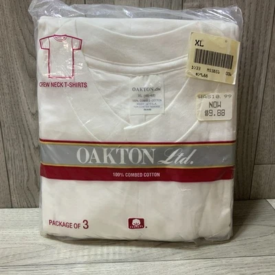 Vintage Oakton LTD Pack Of 3 Combed Cotton V-neck White Shirts XL NIP USA Made - Image 1 of 3