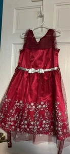 Jona Michelle Girls holiday Dress Size 7-8 Red Silver Glitter Floral - Picture 1 of 1
