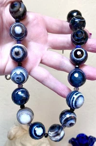 HERMOSO COLLAR GRANDE de plata de ley y ojo de buey ágata blanca y negra, iolita - Imagen 1 de 17