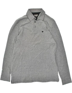 WRANGLER Mens Long Sleeve Polo Shirt Large Grey Flecked Cotton ZQ08 - Picture 1 of 3