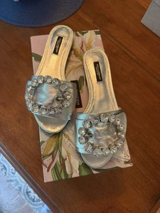 New With Box Guaranteed Authentic Dolce And Gabbana Silver Rhinestone Logo Mule/ - Picture 1 of 19