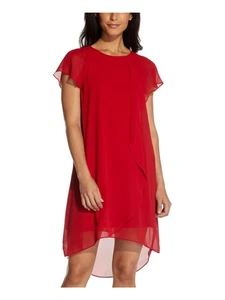 ADRIANNA PAPELL Womens Red Flutter Sleeve Above The Knee Hi-Lo Dress XS - Picture 1 of 6
