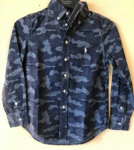 Polo Ralph Lauren Boys S L XL Shirt Camo Blue Button Down L/S Pony 8 14 16 18 20 - Picture 1 of 5