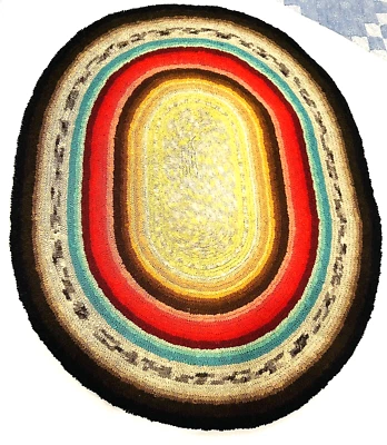 Shirred Oval Rag Rug Colorful Fun Hand Made Rare Country Good Condition 42" x35" - Изображение 1 из 4