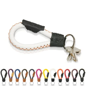" Bangkok " - Tumatsch-Leder Real Leather Keychain Black & White - Picture 1 of 6