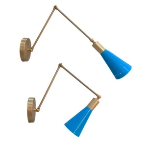 Pair Wall Sconce Adjustable Mid Century Brass Wall Fixture Light For Home Decor - Picture 1 of 8