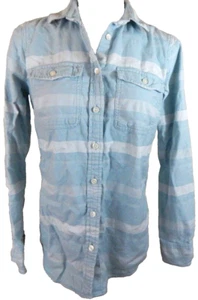 J. Camisa Crew Para Mujer XS Azul Claro Rayas Franela Botón Frontal Otoño 15 Usada en Excelente Condición - Imagen 1 de 4