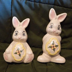 Ceramic Painted Easter Bunny Set of 2 ; Great As Is or To Repaint, 1980's - Picture 1 of 5