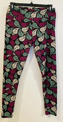 TC LuLaRoe Tall & Curvy Leggings Paisley Burgundy Black Green White SOFT  OS - Image 1 of 4