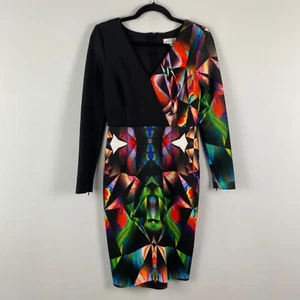 Milly Sheath Dress Size 4 Art to Wear Long SLeeve V Neck Stretch - Picture 1 of 12