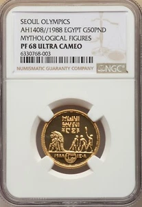 EGYPT , GOLD 50 POUNDS SEOUL SUMMER OLYMPICS 1988 NGC PF 68 UC , RARE14 - Picture 1 of 2