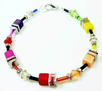 Armband Würfel Cube Cat Eye Polaris Multicolor Glas mehrfarbig bunt Strass 500i - Bild 1 von 4
