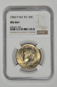 1982 P NO "FG" 50C Kennedy Half Dollar NGC MS 66+ Just Graded - Picture 1 of 2