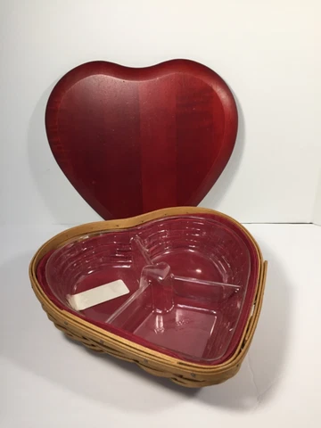 Longaberger Divided SWEETHEART BASKET Complete w/ LID LINER & PROTECTOR Combo Cover