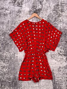 Anthropologie Romper XS Womens Bel Kazan Red Geometric Dolman Kimono