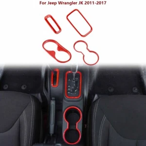 Red Center Console Cup Holder& Gear Shift Trim kit for Jeep Wrangler 2011-17 JK - Picture 1 of 11