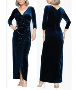 NEW/Tags Alex Evenings Women's 3/4 Sleeve Velvet Maxi Dress Size 6P Imperial Blu - Picture 1 of 11