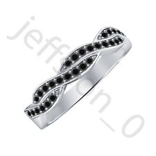 1.05 ctw Lab Created Black Spinel 14K White Gold Over Wedding Twisted Band Ring