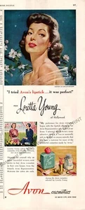 Loretta Young Avon Maquillaje Impresión Anuncio Efímero Arte de Pared Decoración De Colección 1950 Sarnoff - Imagen 1 de 1