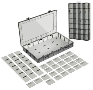 Gray Clear Plastic Organizer Box w/ 28 Grid Compartments Adjustable Dividers - Picture 1 of 6