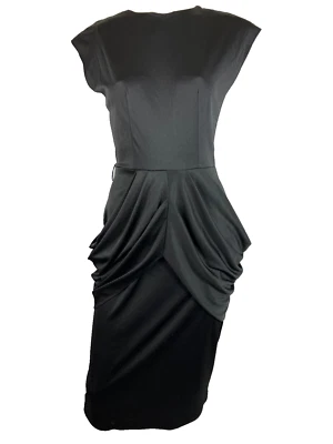 Vintage 70s Disco Draped Peplum Dress Sculptural Black Cocktail - Image 1 of 4