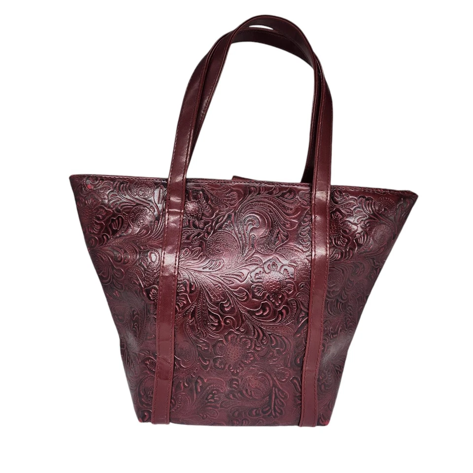 Cartera Victorias Secret Y2k Cubo Borgoña Rojo Cuero Tooled Paisley Floral Foto 1 de 4