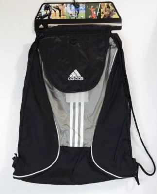 Bolsa de ginástica ADIDAS Metro com cordão com bolso de mídia - Preto e branco - Nova - Imagem 1 de 4