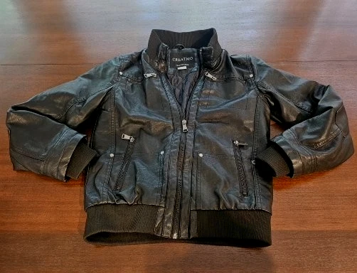 Creatmo Black Faux Leather Biker Jacket Size 10-12 Pockets Zipper So soft - Image 1 of 4