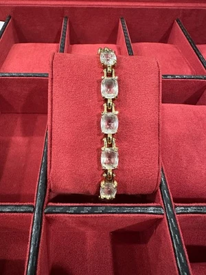 Pulseira de tênis feminina Swarovski grande corte octogonal cristal link dourado 8 polegadas - Imagem 1 de 4