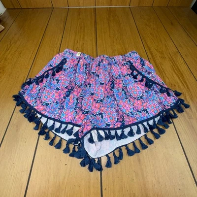 Simply Southern L/XL Pineapple Print Tassel Hem Shorts Elastic Waist Comfy - Image 1 of 4