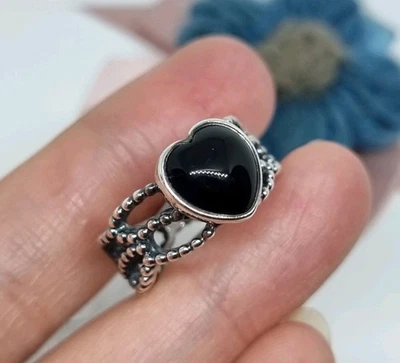 BOXED Genuine Pandora Mi Amor Black Onyx Heart Ring  Size 54 💕 S925 ALE  — 第 1/4 张图片
