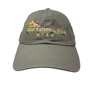 Zion National Park Strapback Baseball Hat Cap Dad Utah Mountain Embroidered Gray - Picture 1 of 11