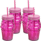 4 er Set Trinkglas Cocktailglas Partyglas  Pink oder Trkis mit Strohhalm 450ml