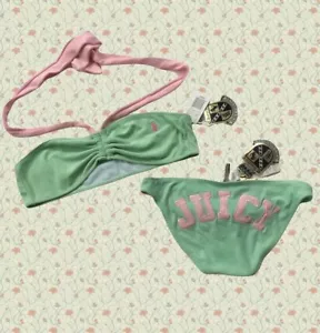 Juicy Couture Bikini Set Medium Bottom Large Top Pink Green Vintage NWT Y2K - Picture 1 of 9