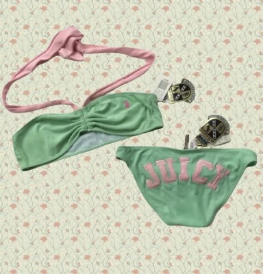 Juicy Couture Bikini Set Medium Bottom Large Top Pink Green Vintage NWT Y2K - Image 1 of 4
