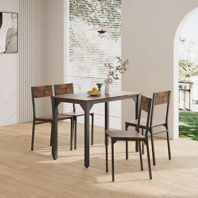 HOUSEHOLD-ONLINE Space Saving Dining Table and 4 Chairs Industrial Kitchen Furniture 5pcs Set