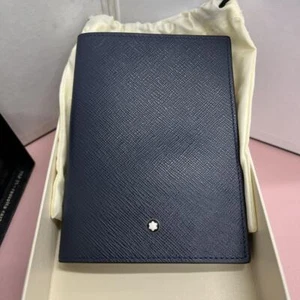MONTBLANC Passport Holder Case Navy Leather With Box Storage Bag Used - Picture 1 of 10